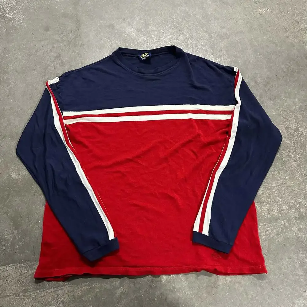 Vintage Surfwear Utility Wear Color Block Striped Crewneck Shirt